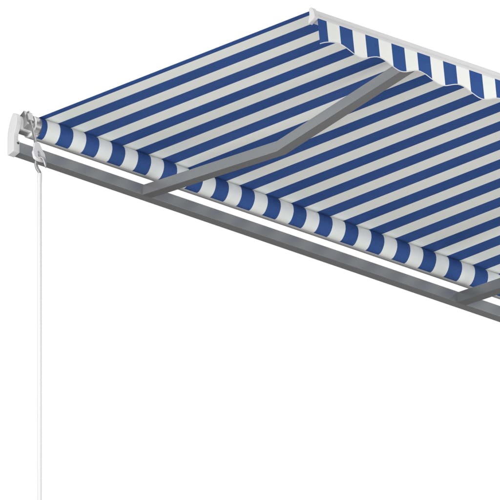 Tenda da Sole Retrattile Manuale con Pali 4x3 m Blu e Bianca - homemem39