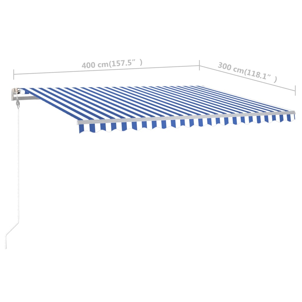 Tenda da Sole Retrattile Manuale con Pali 4x3 m Blu e Bianca - homemem39