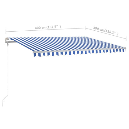 Tenda da Sole Retrattile Manuale con Pali 4x3 m Blu e Bianca - homemem39