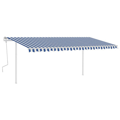 Tenda da Sole Retrattile Manuale con LED 5x3 m Blu e Bianca