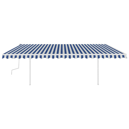 Tenda da Sole Retrattile Manuale con LED 5x3 m Blu e Bianca