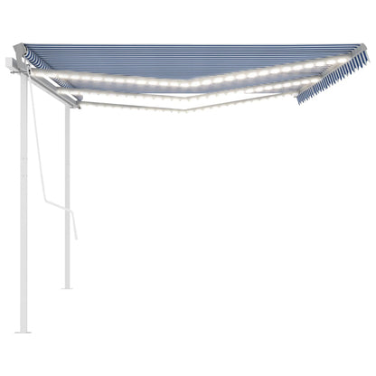 Tenda da Sole Retrattile Manuale con LED 6x3 m Blu e Bianco