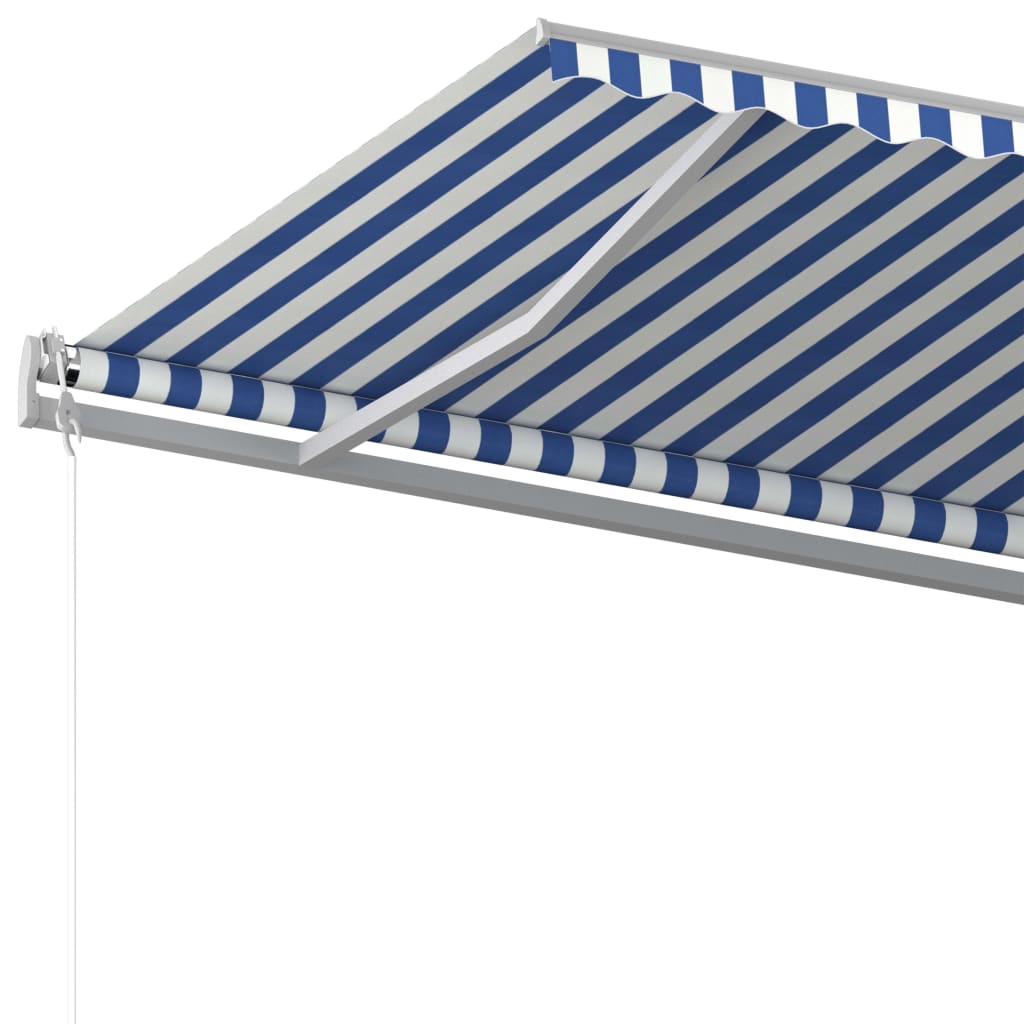 Tenda da Sole Retrattile Manuale con Pali 6x3,5 m Blu e Bianca - homemem39