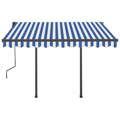 Tenda da Sole Retrattile Manuale con Pali 3x2,5 m Blu e Bianca