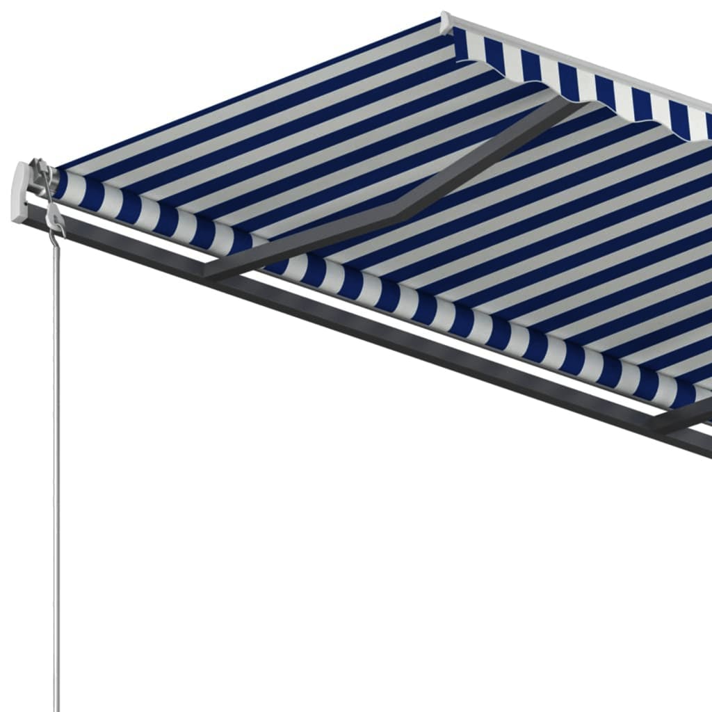 Tenda da Sole Retrattile Manuale con Pali 3x2,5 m Blu e Bianca