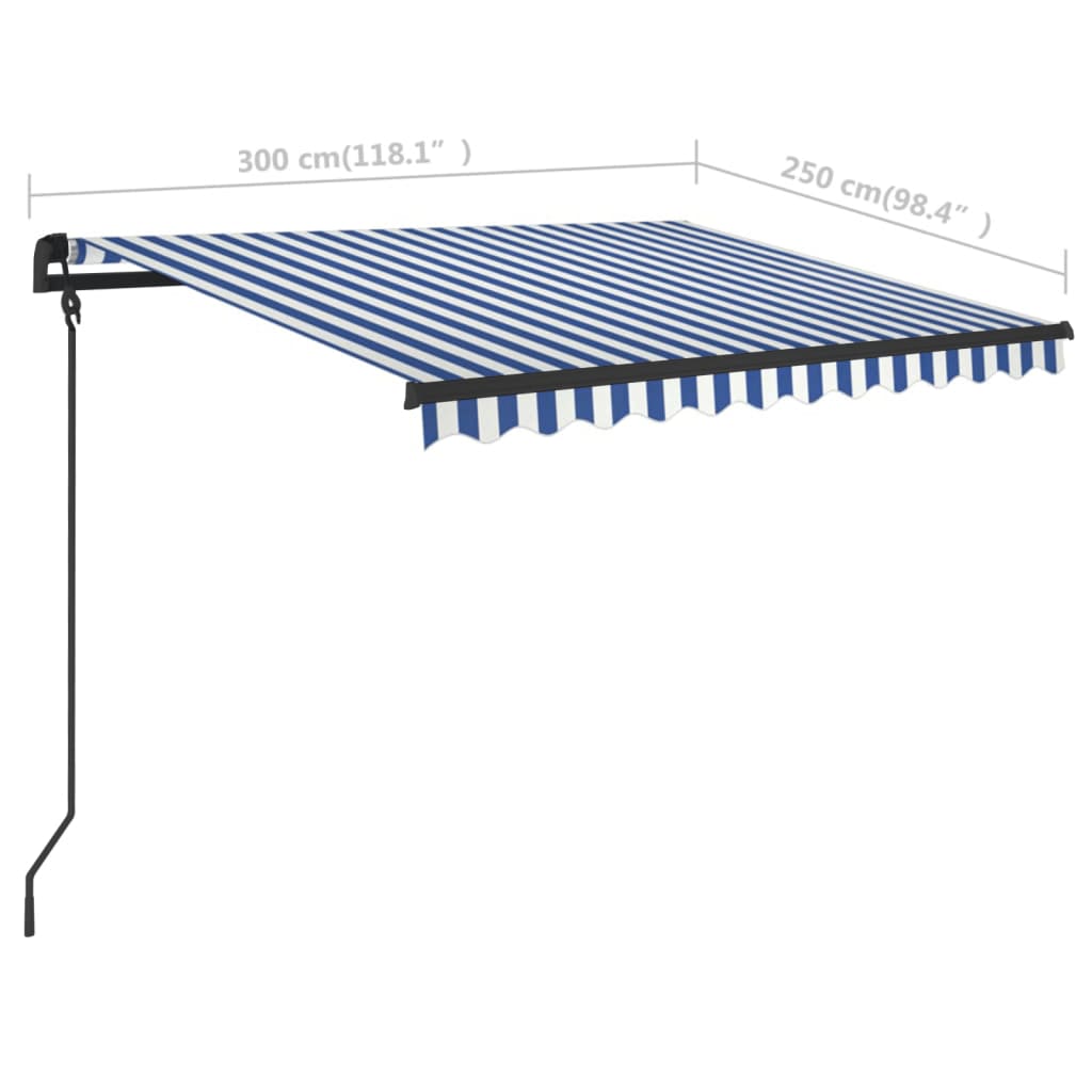 Tenda da Sole Retrattile Manuale con Pali 3x2,5 m Blu e Bianca