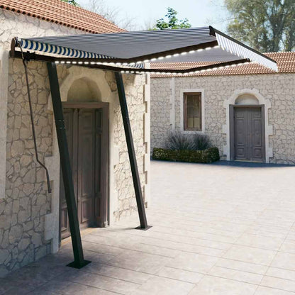 Tenda da Sole Retrattile Manuale con LED 3x2,5 m Blu e Bianco - homemem39