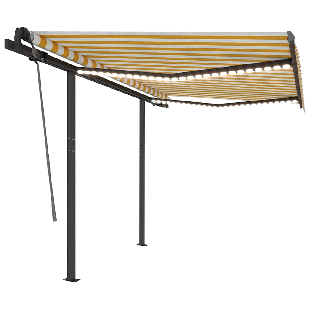 Tenda da Sole Retrattile Manuale con LED 3x2,5m Gialla Bianca - homemem39