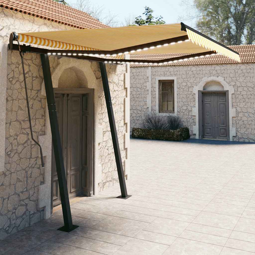 Tenda da Sole Retrattile Manuale con LED 3x2,5m Gialla Bianca - homemem39
