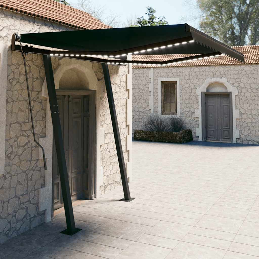 Tenda da Sole Retrattile Manuale con LED 3x2,5m Antracite - homemem39