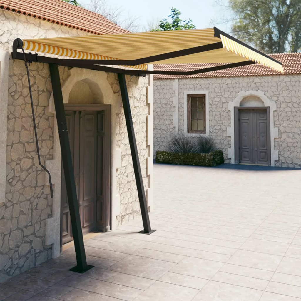Tenda da Sole Retrattile Automatica Pali 3x2,5m Gialla Bianca - homemem39