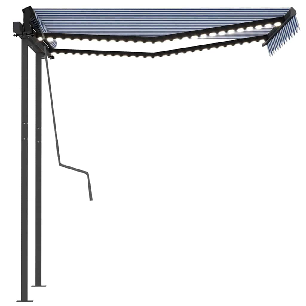 Tenda da Sole Retrattile Manuale con LED 3,5x2,5m Blu e Bianca - homemem39