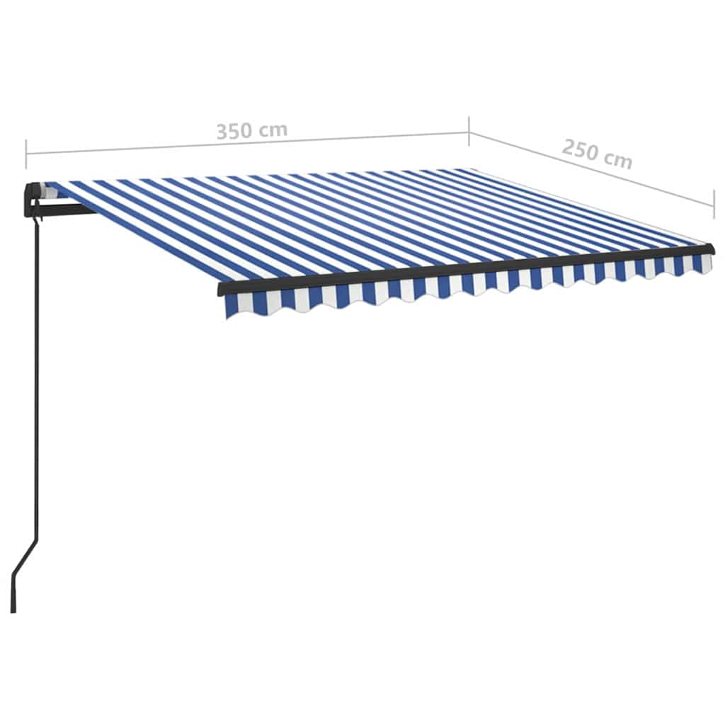 Tenda da Sole Retrattile Manuale con LED 3,5x2,5m Blu e Bianca - homemem39