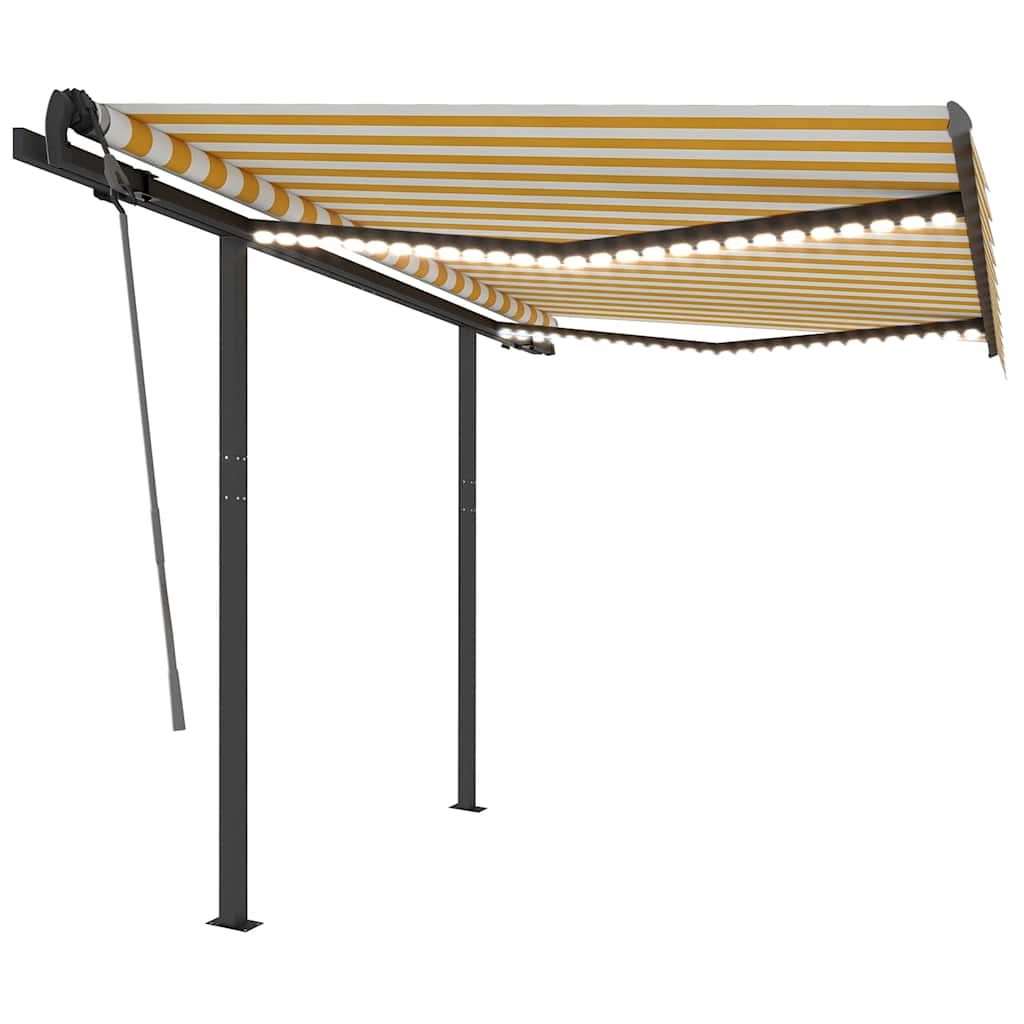 Tenda da Sole Retrattile Manuale con LED 3,5x2,5m Gialla Bianca - homemem39
