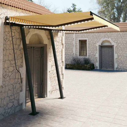 Tenda da Sole Retrattile Manuale con LED 3,5x2,5m Gialla Bianca - homemem39