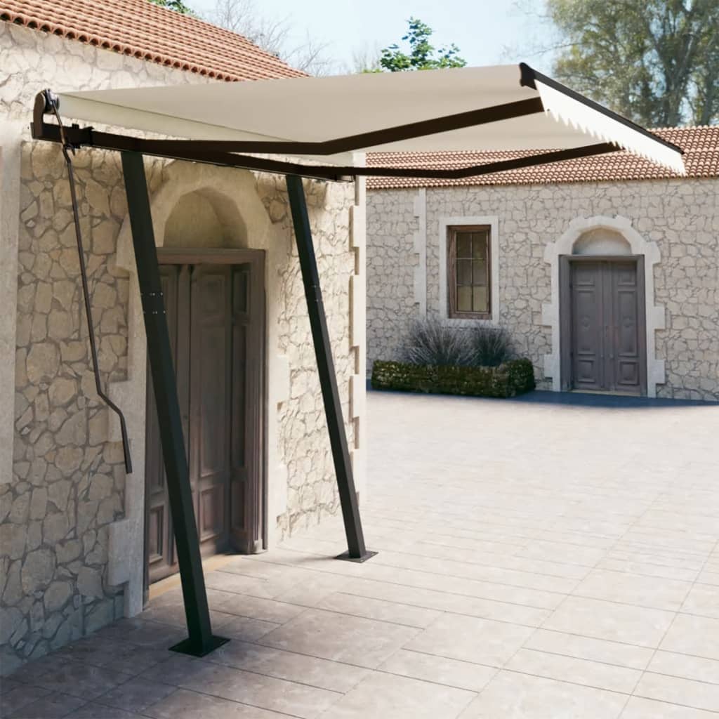 Tenda da Sole Retrattile Automatica con Pali 3,5x2,5 m Crema - homemem39
