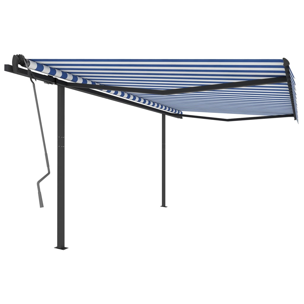 Tenda da Sole Retrattile Manuale con Pali 4x3 m Blu e Bianca