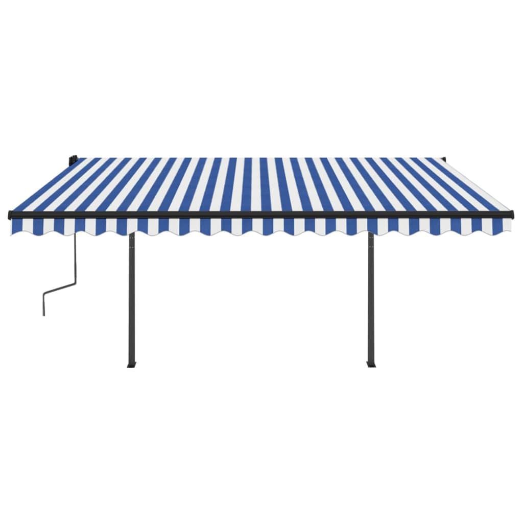 Tenda da Sole Retrattile Manuale con Pali 4x3 m Blu e Bianca