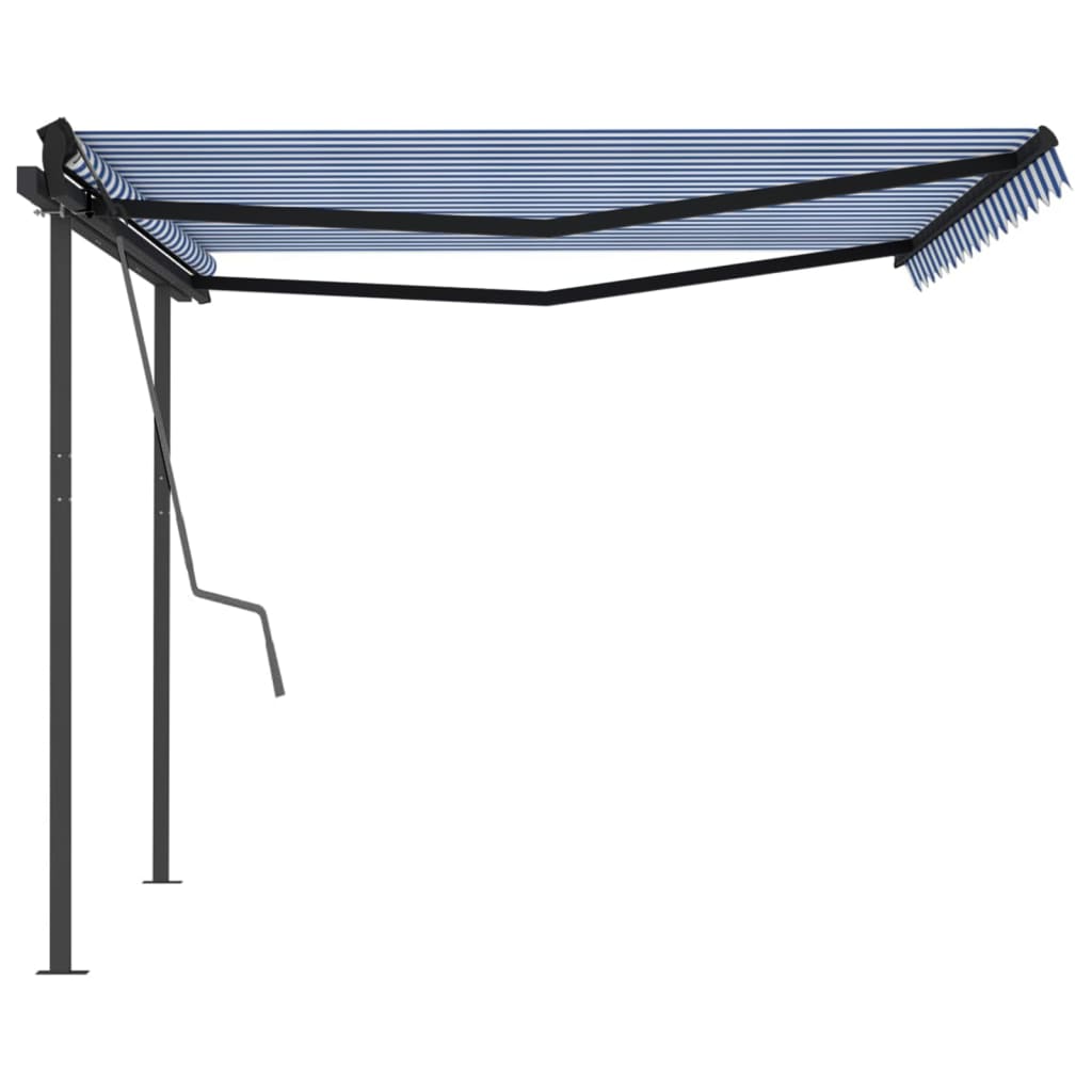 Tenda da Sole Retrattile Manuale con Pali 4x3 m Blu e Bianca