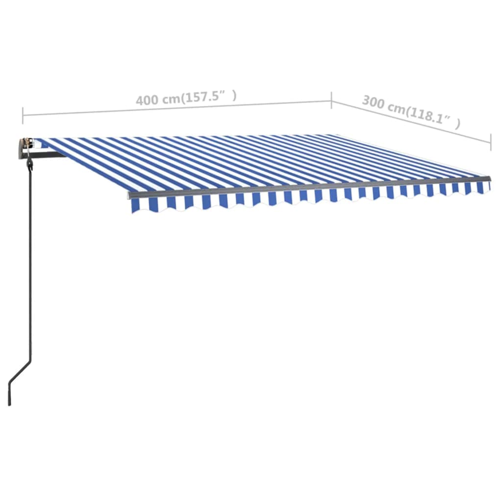 Tenda da Sole Retrattile Manuale con Pali 4x3 m Blu e Bianca