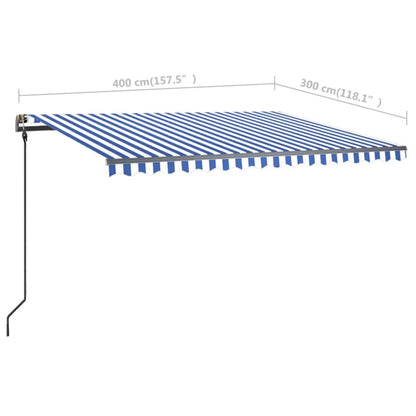 Tenda da Sole Retrattile Manuale con Pali 4x3 m Blu e Bianca