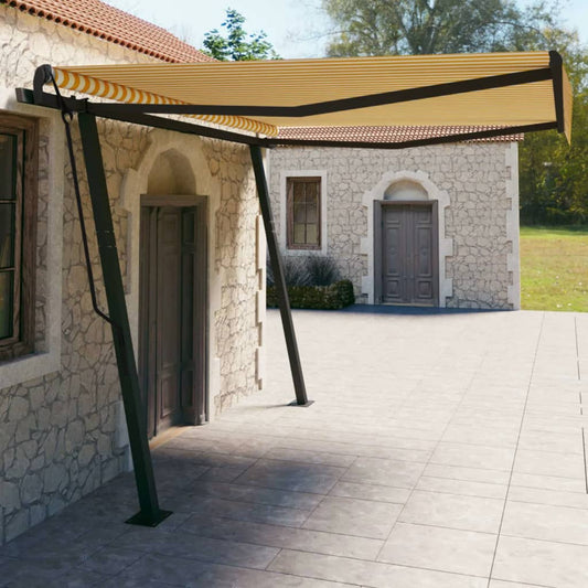 Tenda da Sole Retrattile Manuale con Pali 4x3 m Gialla e Bianca