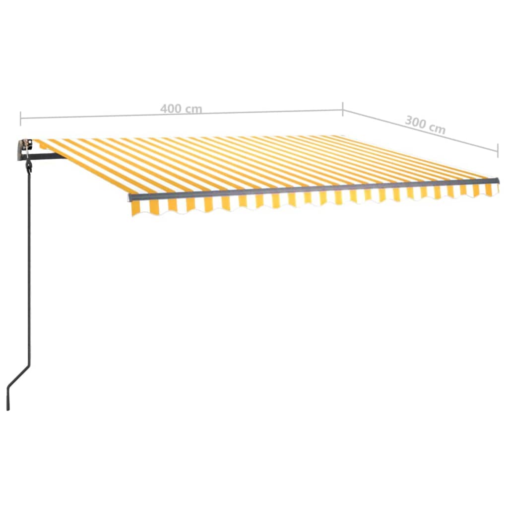 Tenda da Sole Retrattile Manuale con LED 4x3 m Gialla e Bianca