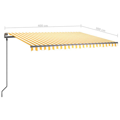 Tenda da Sole Retrattile Manuale con LED 4x3 m Gialla e Bianca