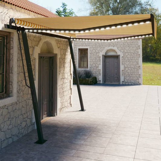 Tenda da Sole Retrattile Manuale con LED 4x3 m Gialla e Bianca