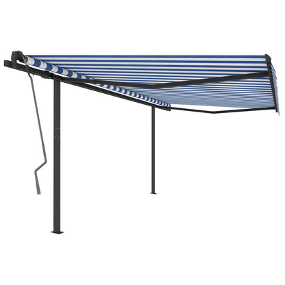 Tenda da Sole Retrattile Manuale con Pali 4,5x3 m Blu e Bianca