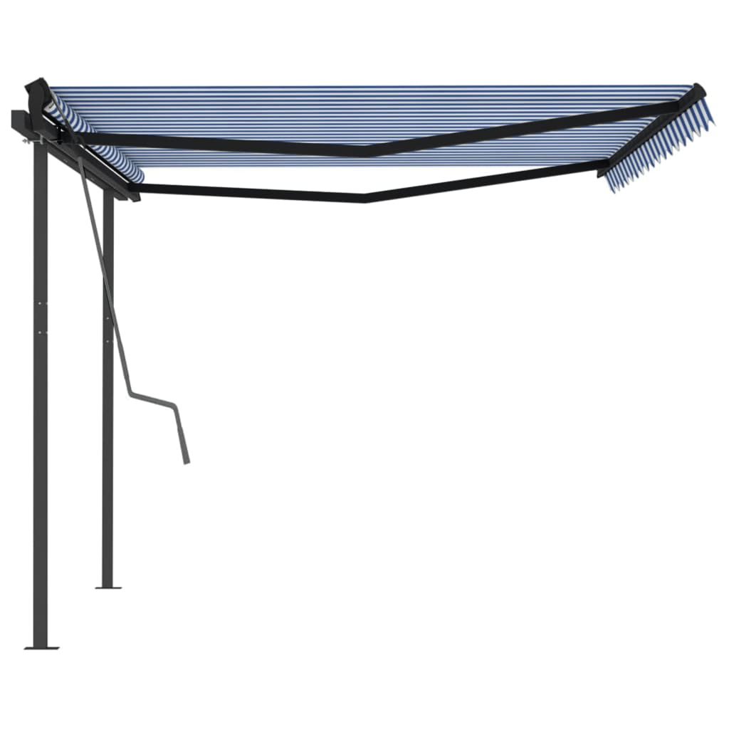 Tenda da Sole Retrattile Manuale con Pali 4,5x3 m Blu e Bianca