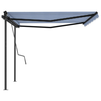 Tenda da Sole Retrattile Manuale con Pali 4,5x3 m Blu e Bianca