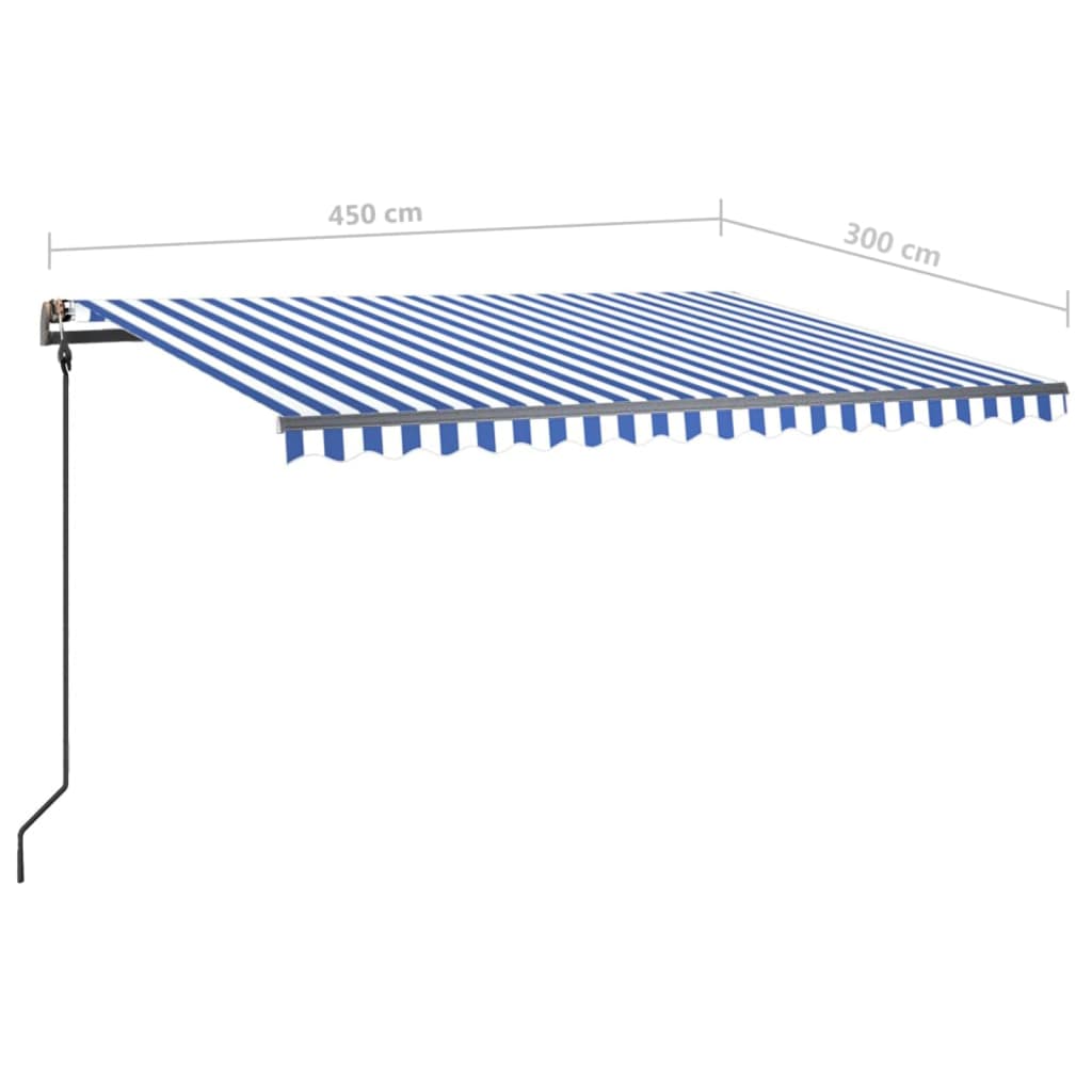 Tenda da Sole Retrattile Manuale con Pali 4,5x3 m Blu e Bianca