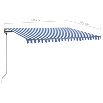 Tenda da Sole Retrattile Manuale con Pali 4,5x3 m Blu e Bianca