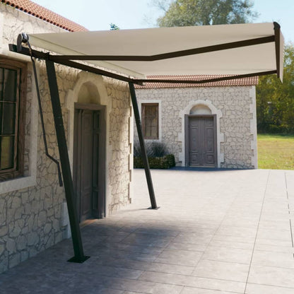 Tenda da Sole Retrattile Manuale con Pali 4,5x3 m Crema