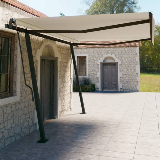 Tenda da Sole Retrattile Manuale con Pali 4,5x3 m Crema