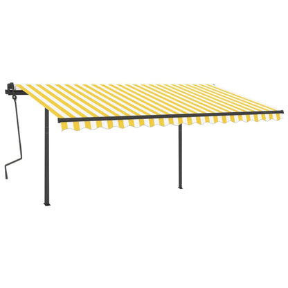 Tenda da Sole Retrattile Manuale con Pali 4,5x3 m Gialla Bianca