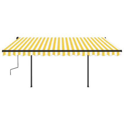 Tenda da Sole Retrattile Manuale con Pali 4,5x3 m Gialla Bianca