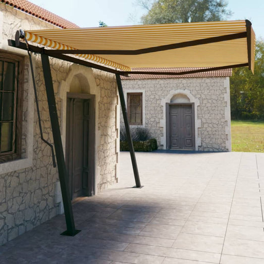 Tenda da Sole Retrattile Manuale con Pali 4,5x3 m Gialla Bianca