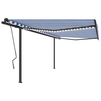 Tenda da Sole Retrattile Manuale con LED 4,5x3 m Blu e Bianca