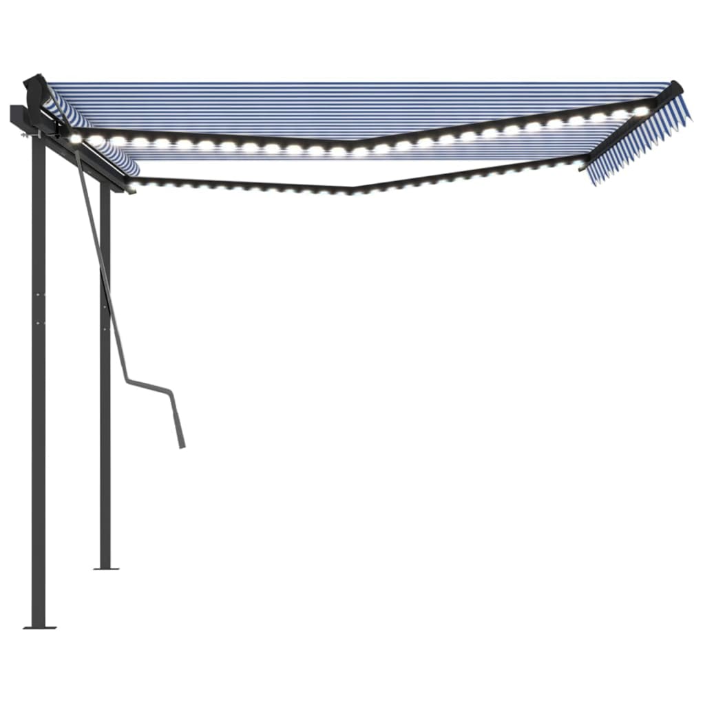 Tenda da Sole Retrattile Manuale con LED 4,5x3 m Blu e Bianca