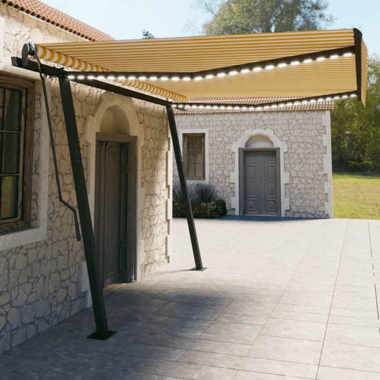 Tenda da Sole Retrattile Manuale con LED 4,5x3 m Gialla Bianca