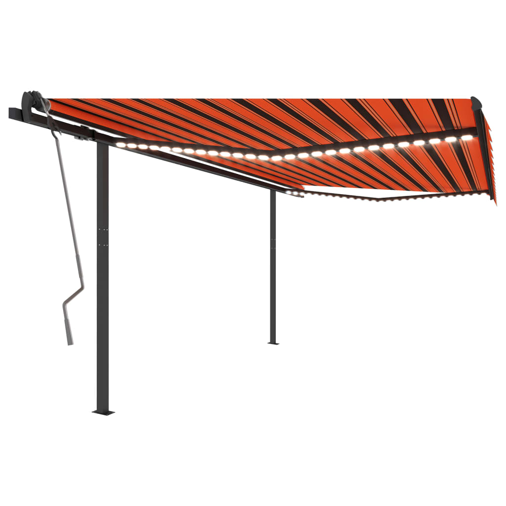 Tenda da Sole Retrattile Manuale LED 4,5x3 m Arancio Marrone