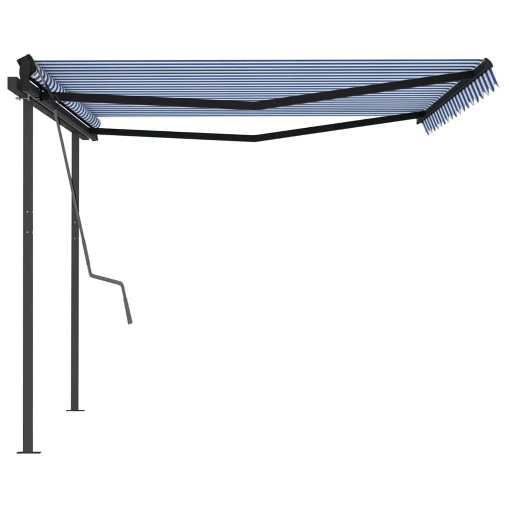 Tenda da Sole Retrattile Automatica con Pali 4,5x3 m Blu Bianca