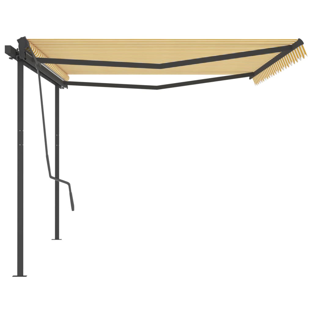 Tenda da Sole Retrattile Manuale con Pali 5x3 m Gialla Bianca