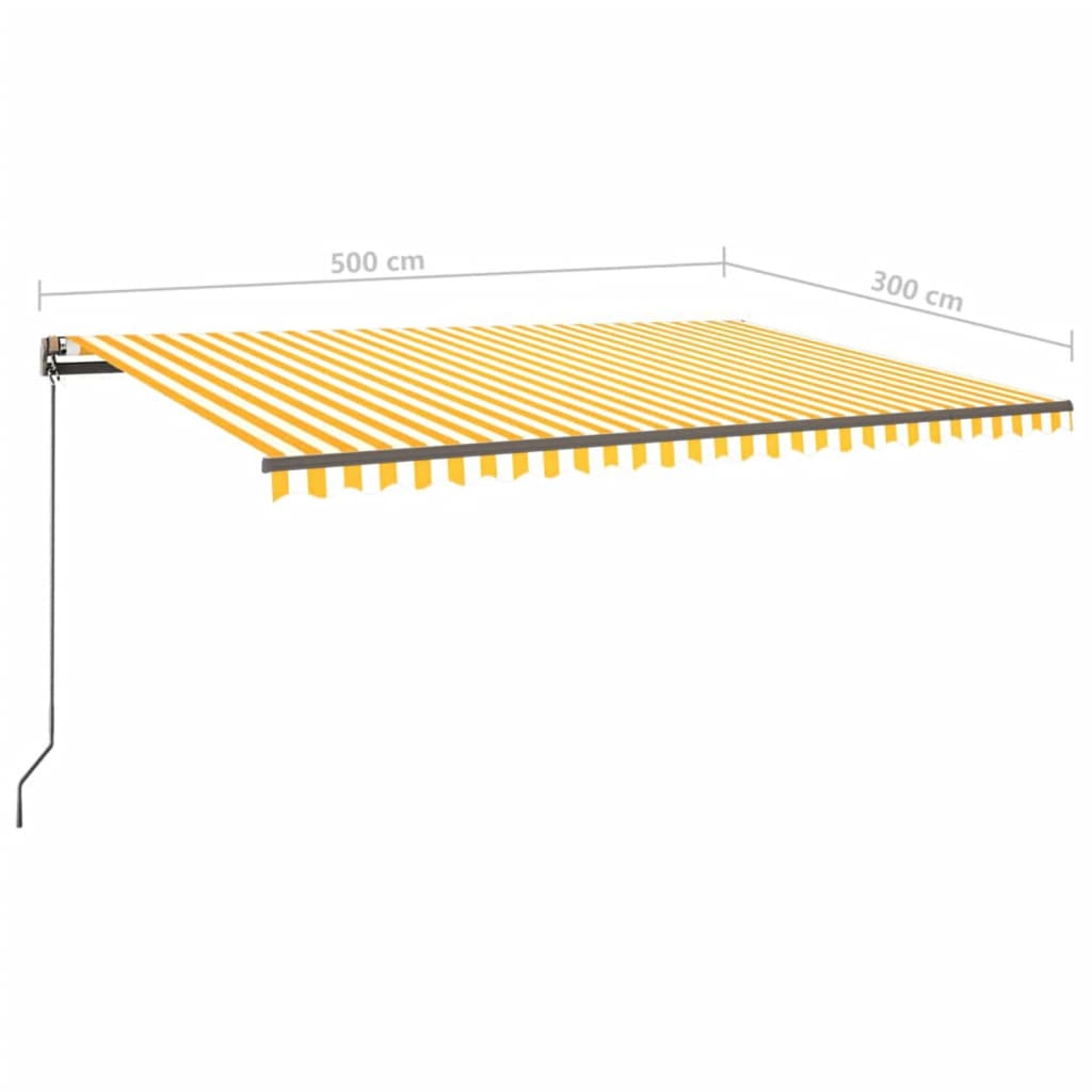 Manuell einziehbare Markise mit Stangen 5 x 3 m, gelb, weiß