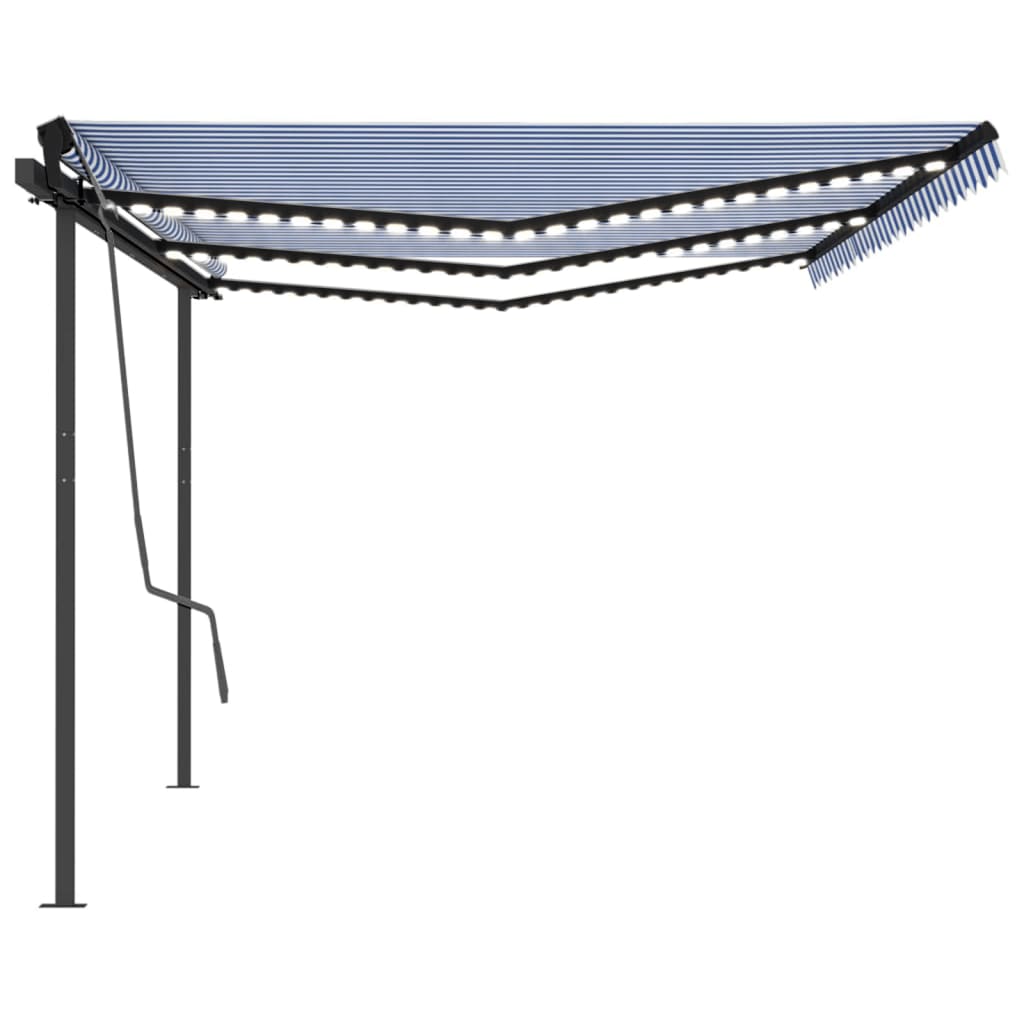 Tenda da Sole Retrattile Manuale con LED 6x3 m Blu e Bianco