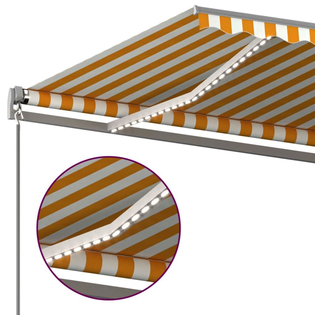 Tenda da Sole Retrattile Manuale e LED 6x3 m Gialla Bianca