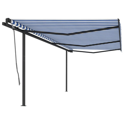 Tenda da Sole Retrattile Automatica con Pali 6x3 m Blu e Bianca