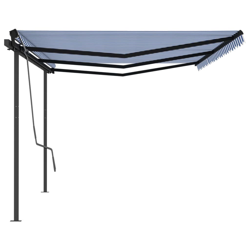 Tenda da Sole Retrattile Automatica con Pali 6x3 m Blu e Bianca